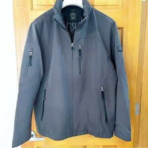 TUMI T-Tech Mens Gray Jacket Sz XL Soft Shell Full Zip Performance Travel Hood